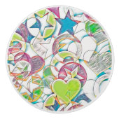 Von EDDArt handgezeichnet - Sterne und Herzen 1 Keramikknauf (Vorderseite)