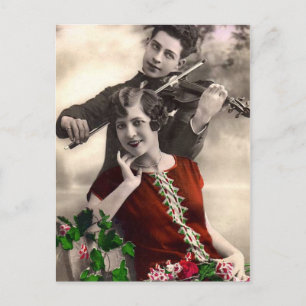 Von einem alten Musiker gespielte Violinenmusik Postkarte