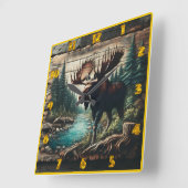 Von einem Stream Stehende Elche in einer Waldlands Quadratische Wanduhr (Winkel)