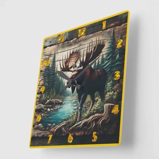 Von einem Stream Stehende Elche in einer Waldlands Quadratische Wanduhr (Winkel)