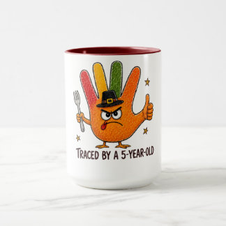 Von einer 5-jährigen Hand nachgezeichneter Truthah Tasse