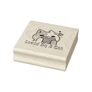"Von einer Katze geliebt Kawaii-Katze Holz-Stempel Gummistempel