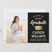 Von Eltern Foto Black, White & Gold Abschluss Ankündigung (Vorderseite)