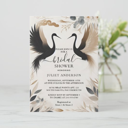 Von Feather Asian Sky Cloud Crane Fun Brautparty Einladung (Stehend Vorderseite)