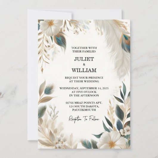 Von Feather Rustic Asian Sky Cloud Peacock Wedding Einladung (Vorderseite)