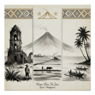 Von Feuer zum Meer-Bicol Philippinen Sumi-e Poster