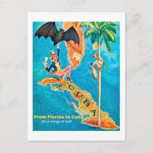 Von Florida nach Kuba, lustige Vintage-Illustratio Postkarte