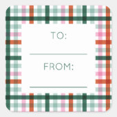 Von Gingham Green Pink Red Quadratischer Aufkleber (Vorderseite)