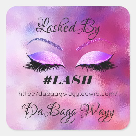 Von Glitzer Lashes Rose Schönheit rosa Makeup Quadratischer Aufkleber (Vorderseite)