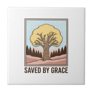 Von Gnade christlicher Baum gerettet Vintage-Shirt Fliese