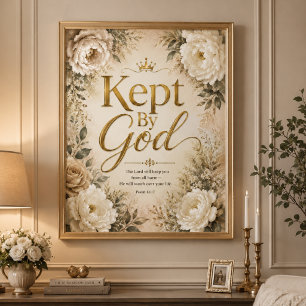 Von Gott Bewahrt Gold & Weiß Bibelvers Wandkunst Poster
