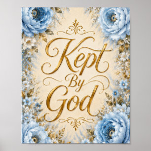 Von Gott Bewahrte Blaue und Weiße Florale Wandkuns Poster