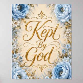 Von Gott Bewahrte Blaue und Weiße Florale Wandkuns Poster