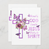 Von Gott Gerettet, gesegnet von Jesus Lila Blumenk Begleitkarte (Vorne/Hinten)