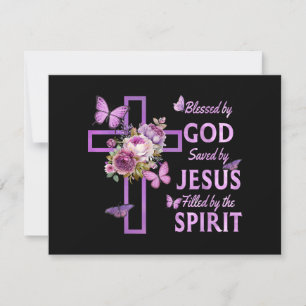 Von Gott Gerettet, gesegnet von Jesus Lila Blumenk Feiertagskarte