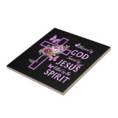 Von Gott Gerettet, gesegnet von Jesus Lila Blumenk Fliese (Seite)