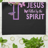 Von Gott Gerettet, gesegnet von Jesus Lila Blumenk Geschirrtuch (Gefaltet)