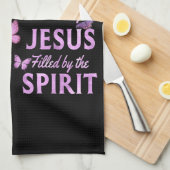 Von Gott Gerettet, gesegnet von Jesus Lila Blumenk Geschirrtuch (Viertel Falte)