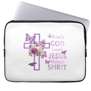 Von Gott Gerettet, gesegnet von Jesus Lila Blumenk Laptopschutzhülle