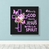 Von Gott Gerettet, gesegnet von Jesus Lila Blumenk Leinwanddruck (Insitu (Holzboden))