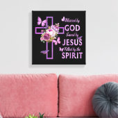 Von Gott Gerettet, gesegnet von Jesus Lila Blumenk Leinwanddruck (Insitu (Wohnzimmer))