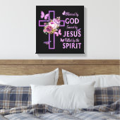 Von Gott Gerettet, gesegnet von Jesus Lila Blumenk Leinwanddruck (Insitu (Schlafzimmer))