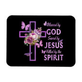 Von Gott Gerettet, gesegnet von Jesus Lila Blumenk Magnet (Horizontal)