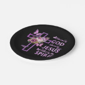 Von Gott Gerettet, gesegnet von Jesus Lila Blumenk Pappteller (Schrägansicht)