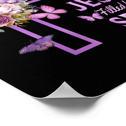 Von Gott Gerettet, gesegnet von Jesus Lila Blumenk Poster (Ecke)