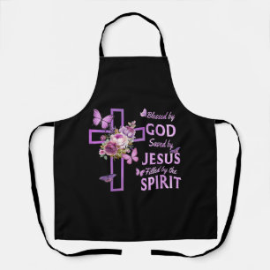 Von Gott Gerettet, gesegnet von Jesus Lila Blumenk Schürze