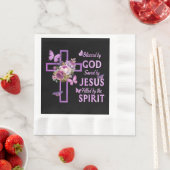 Von Gott Gerettet, gesegnet von Jesus Lila Blumenk Serviette (Beispiel)
