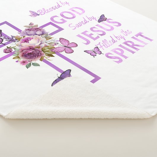 Von Gott Gerettet, gesegnet von Jesus Lila Blumenk Sherpadecke (3/4)