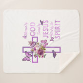 Von Gott Gerettet, gesegnet von Jesus Lila Blumenk Sherpadecke (Vorderseite (Horizontal))