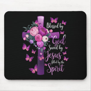 Von Gott Gerettet, Lila Blumenkreuz Mousepad
