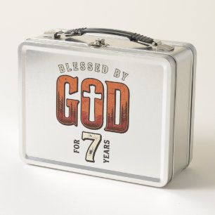 Von Gott gesegnet 7 Jahre Vintage Christliches T-S Metall Brotdose