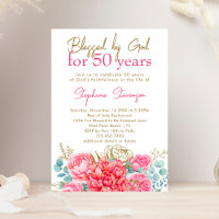 Von Gott gesegnet Rosa Blumen Christen 50. Geburts