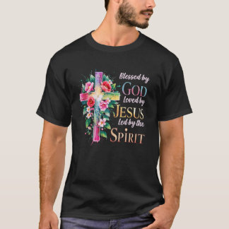 Von Gott gesegnete katholische Bibel-Blumenkreuz-M T-Shirt