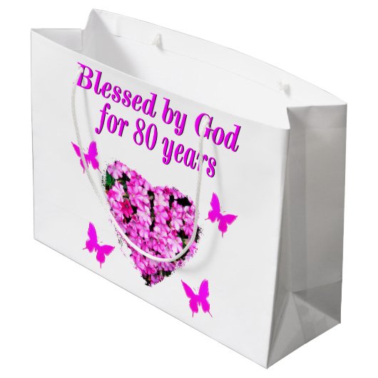 VON GOTT SEIT 80 JAHREN GESCHLOSSENE FLORALKONSTRU GROßE GESCHENKTÜTE (Rückseite Schrägansicht)