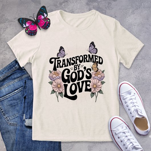 Von Gottes Liebe Butterfly Retro Floral transformi Tri-Blend Shirt