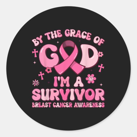 Von Grace God Im a Survivor Breast Cancer Survi Runder Aufkleber (Vorderseite)