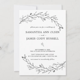 Von Hand Gezeichnet Botanische Schwarz-Weiß-Hochze Einladung