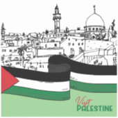 Von Hand gezeichnet Fahne Palästinas und alte Häus Aufkleber (Vorderseite)