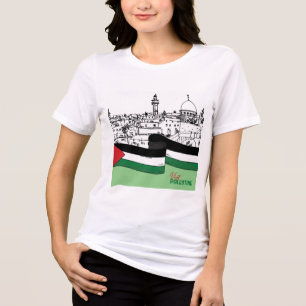 Von Hand gezeichnet Fahne Palästinas und alte Häus Tri-Blend Shirt