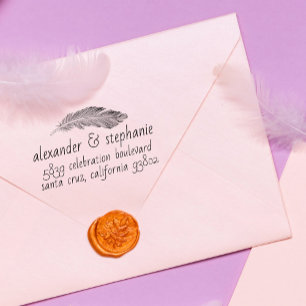 Von Hand gezeichnet Feather Names & Wedding Rückse Gummistempel