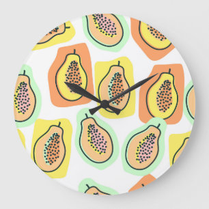 Von Hand Gezeichnet Papaya: Kreatives Vintages Mus Große Wanduhr