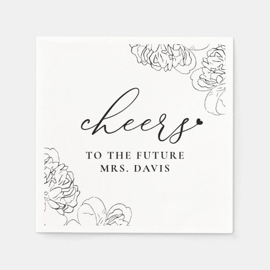 Von Hand gezeichnet Peonies Cheers Future Mrs. Bra Serviette (Vorderseite)