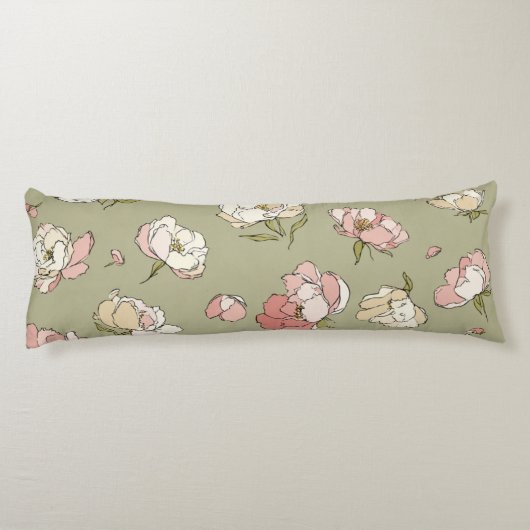 Von Hand Gezeichnet Peony Pattern Seitenschläferkissen (Rückseite)