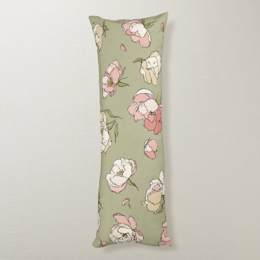 Von Hand Gezeichnet Peony Pattern Seitenschläferkissen (Rückseite (Vertikal))