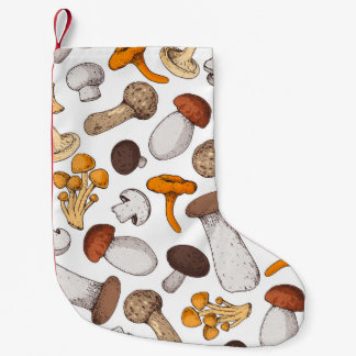 Von Hand gezeichnet Pilze: Nahrungshintergrund. Kleiner Weihnachtsstrumpf