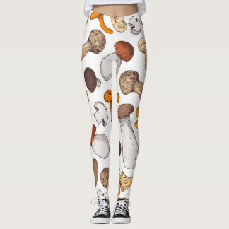 Von Hand gezeichnet Pilze: Nahrungshintergrund. Leggings